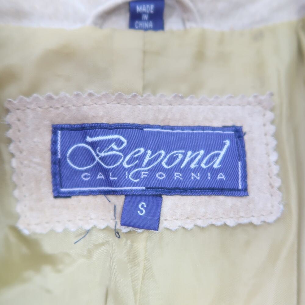 Vintage Y2K Beyond California Tan Suede Leather Crochet Trim Mid Length Coat S - Picture 5 of 6